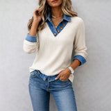 Women's Sweater Denim Collar Ribbed Long Sleeve Button Placket – Coffee Meetup