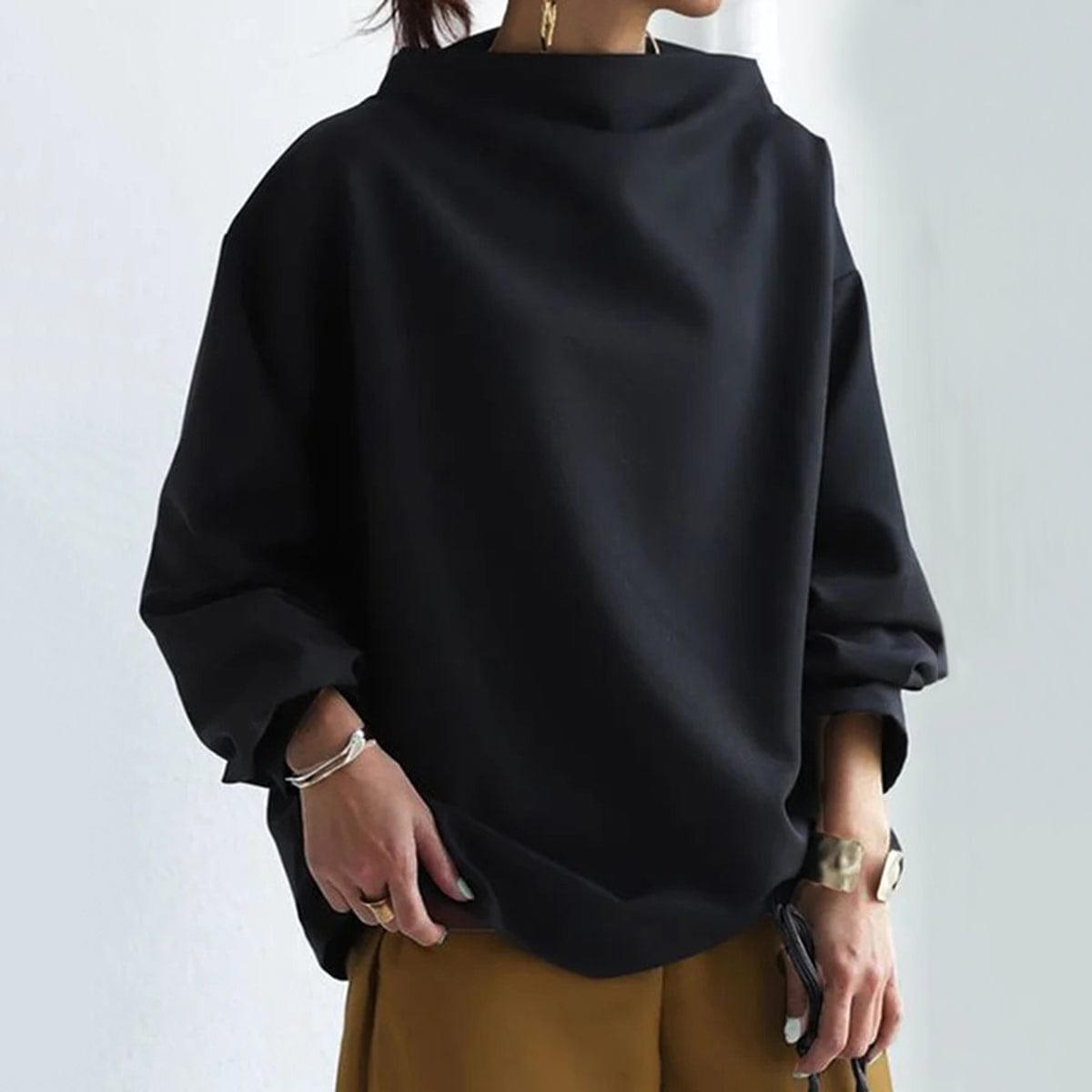 Women's Sweater Draped Neck Dropped Shoulder Long Sleeve – Coffee Stops