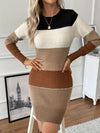Women’s Sweater Dress Round Neck Color Block Long Sleeves Ribbed Trim – Family Gatherings