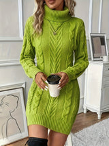 Women’s Sweater Dress Turtleneck Cable-Knit Long Sleeves – Weekend Coffee Dates