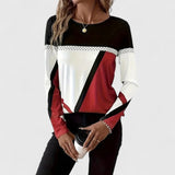 Women's Sweater Geometric Panel Crew Neck Long Sleeve – Weekend Outing