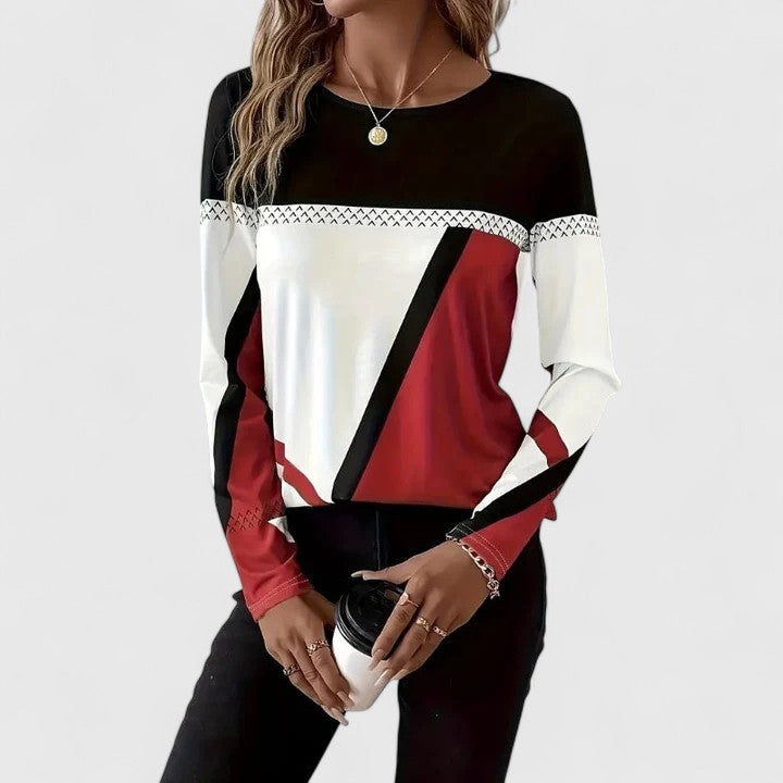 Women's Sweater Geometric Panel Crew Neck Long Sleeve – Weekend Outing
