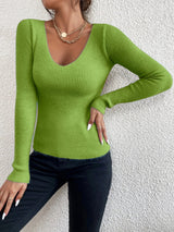 Women's Sweater V Neck Long Sleeve Ribbed Knit – Bookstore Visit