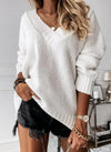 Women's Sweater V Neck Ribbed Trim Long Sleeve Knit Pullover – Casual Errands