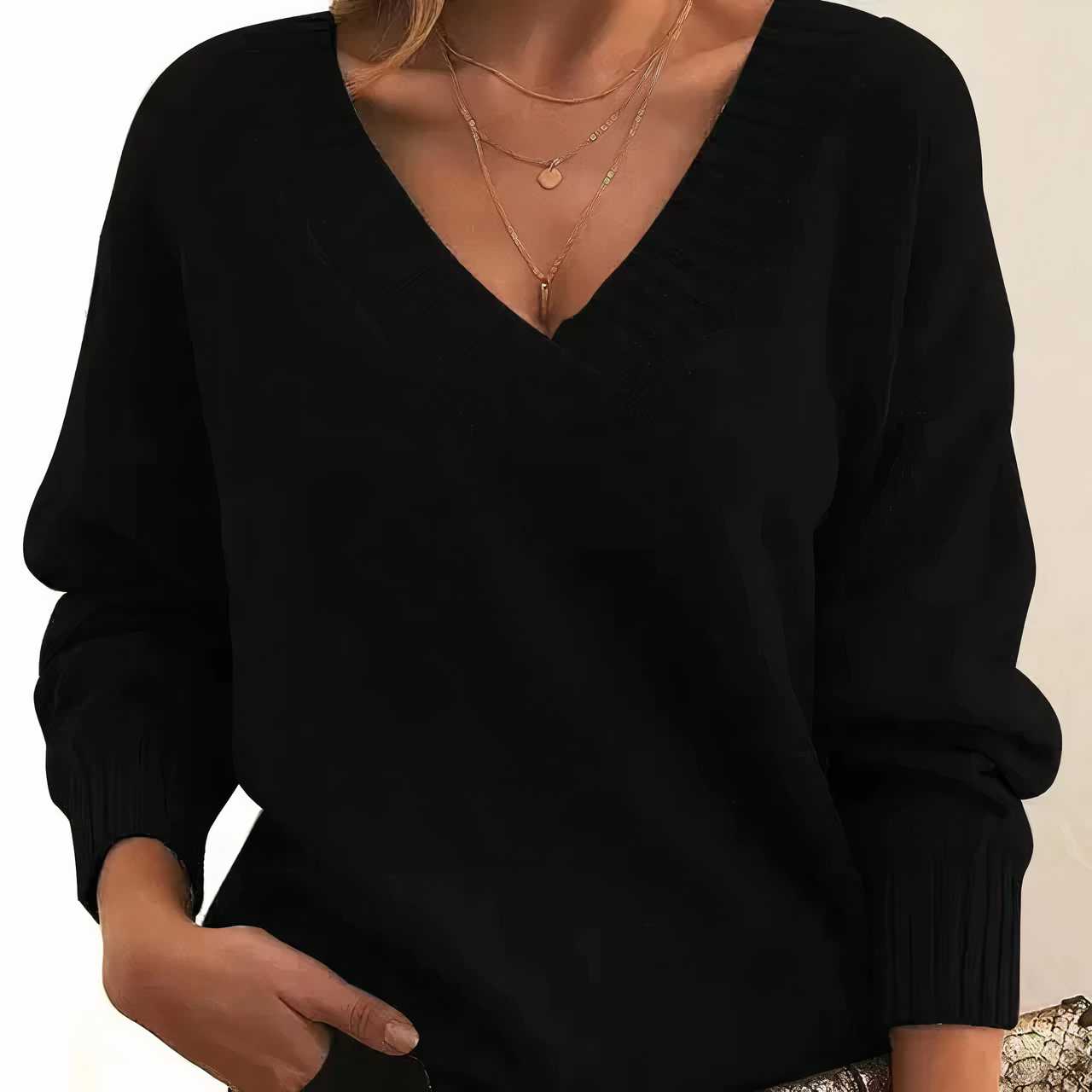 Women's Sweater V Neck Ribbed Trim Long Sleeve Pullover – Coffee Meetup