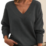 Women's Sweater V Neck Ribbed Trim Long Sleeve Pullover – Coffee Meetup