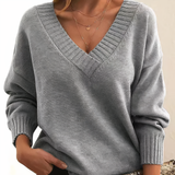 Women's Sweater V Neck Ribbed Trim Long Sleeve Pullover – Coffee Meetup