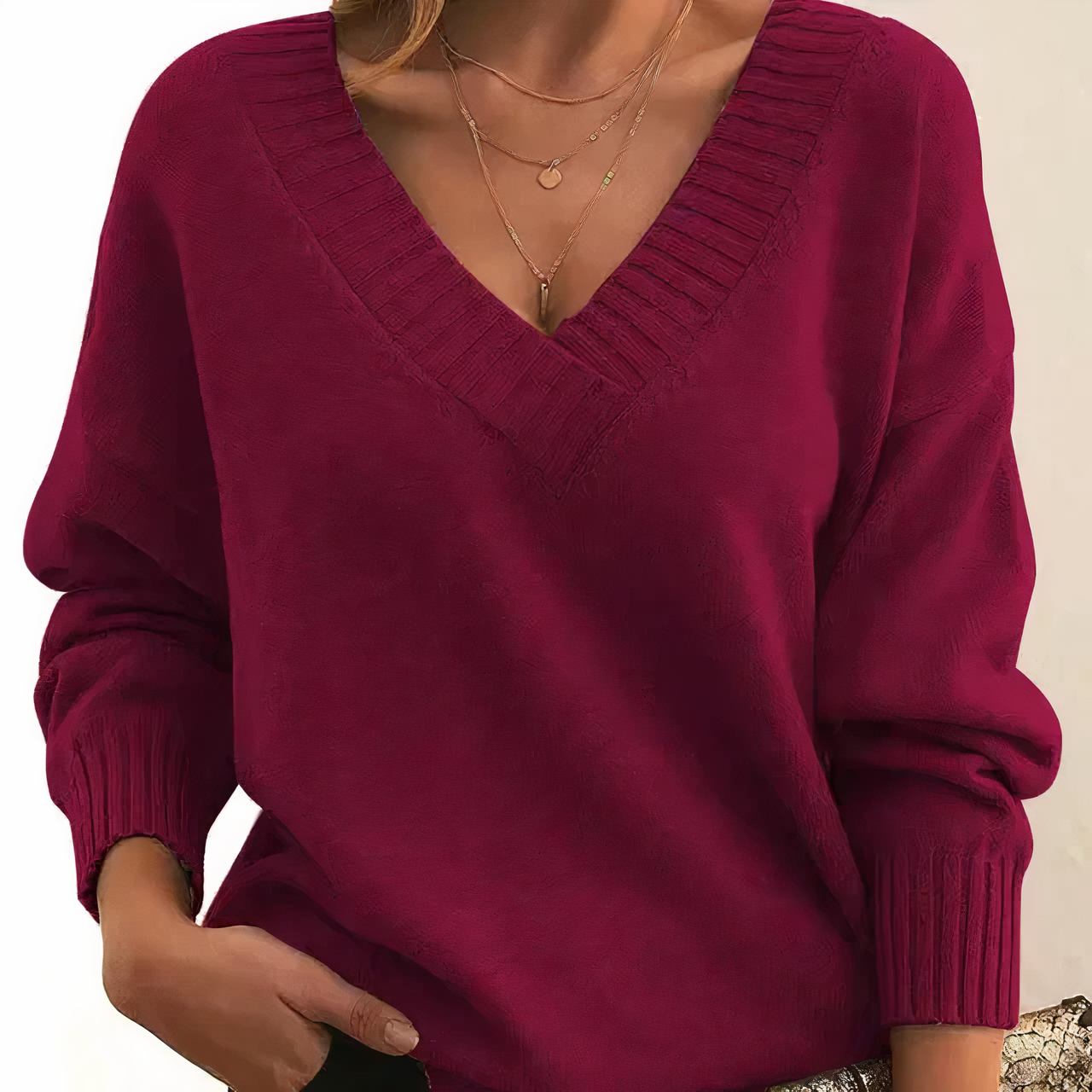 Women's Sweater V Neck Ribbed Trim Long Sleeve Pullover – Coffee Meetup