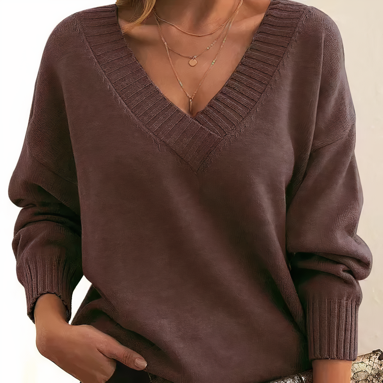 Women's Sweater V Neck Ribbed Trim Long Sleeve Pullover – Coffee Meetup