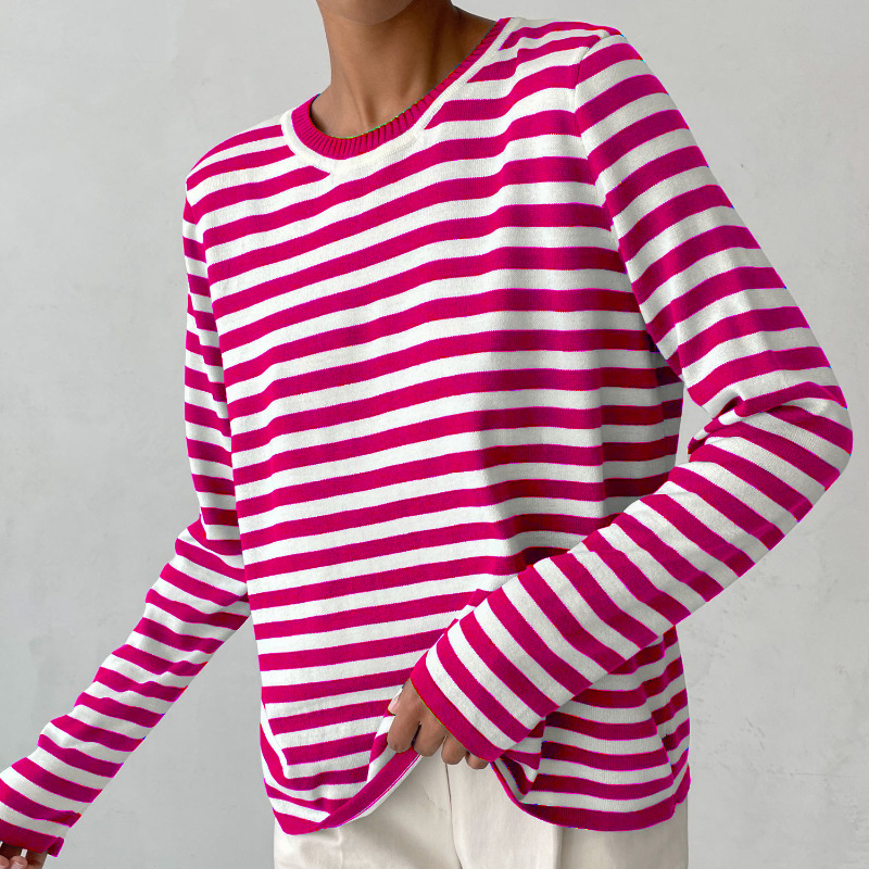Women’s Sweatshirt Crew Neck Horizontal Stripe Long Sleeve – Study Group Meetings