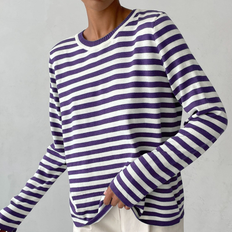 Women’s Sweatshirt Crew Neck Horizontal Stripe Long Sleeve – Study Group Meetings