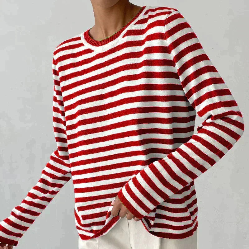 Women’s Sweatshirt Crew Neck Horizontal Stripe Long Sleeve – Study Group Meetings