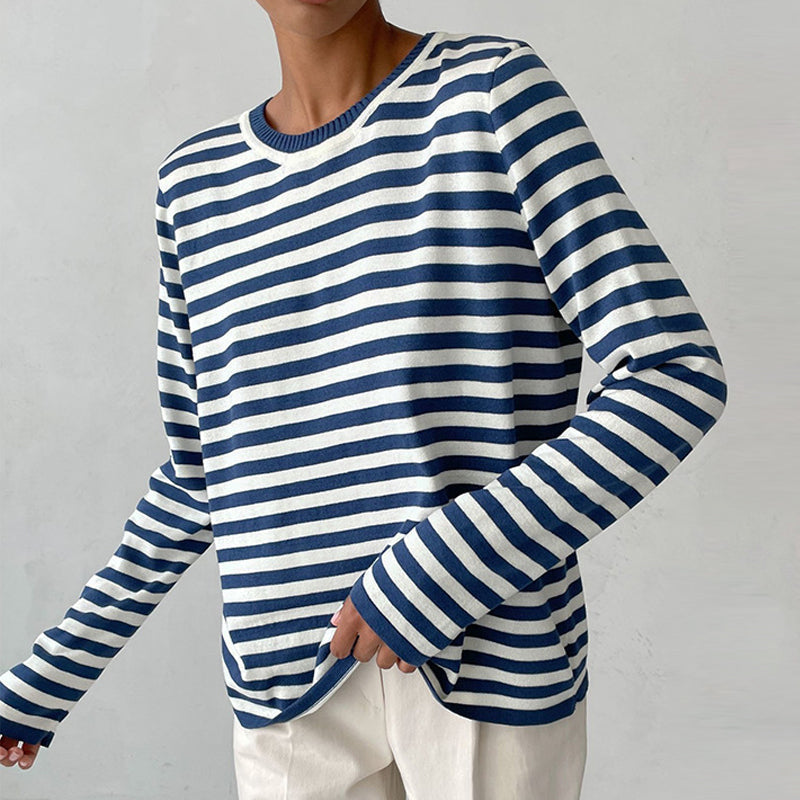 Women’s Sweatshirt Crew Neck Horizontal Stripe Long Sleeve – Study Group Meetings
