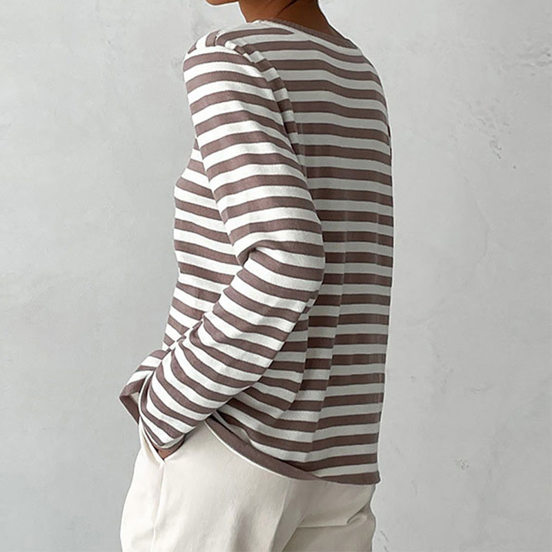 Women’s Sweatshirt Crew Neck Horizontal Stripe Long Sleeve – Study Group Meetings