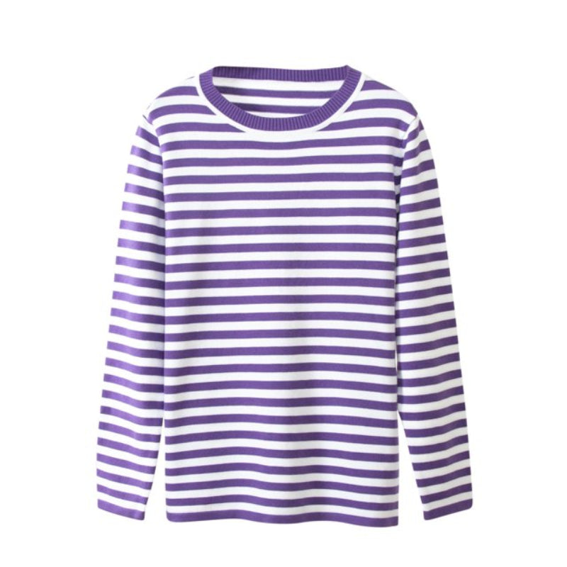 Women’s Sweatshirt Crew Neck Horizontal Stripe Long Sleeve – Study Group Meetings