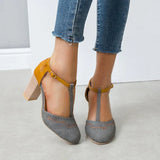 Women's T-Strap Block Heels Closed Toe – Cocktail Party Office