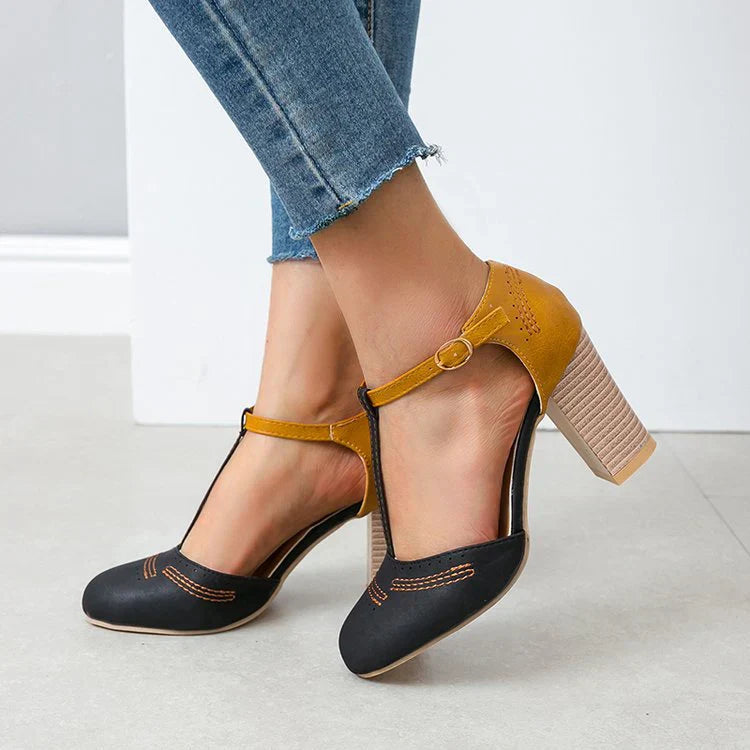 Women's T-Strap Block Heels Closed Toe – Cocktail Party Office