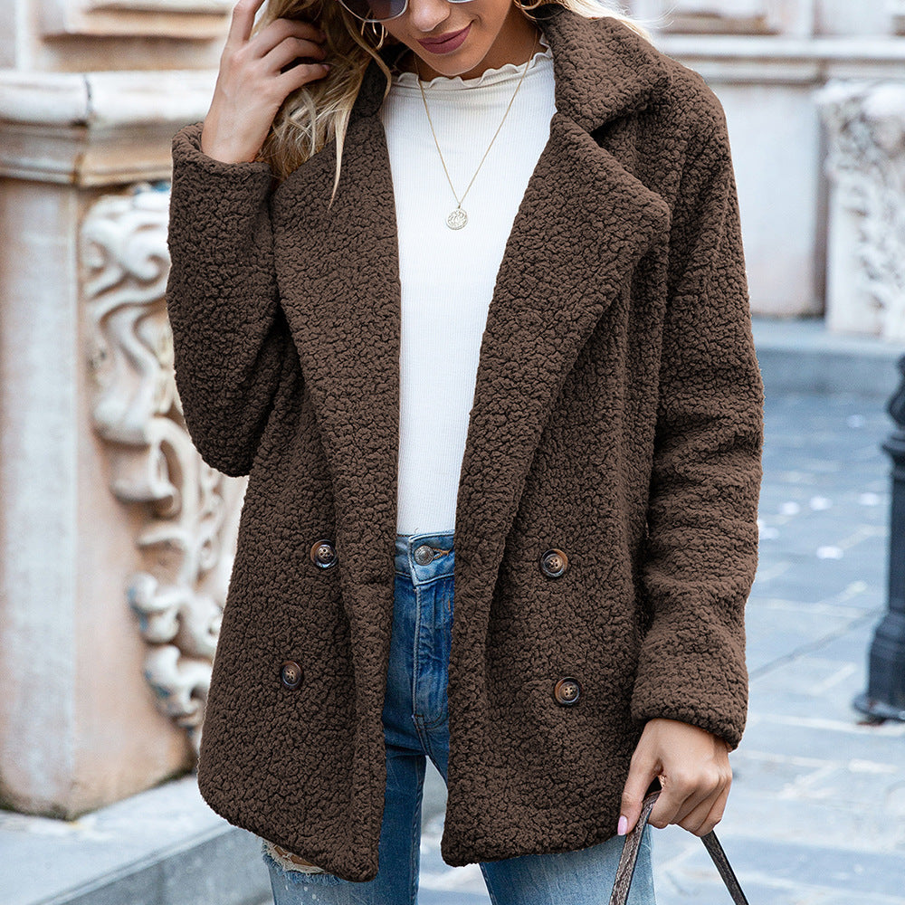 Women's Teddy Coat Double Breasted Lapel Collar – Weekend Getaway