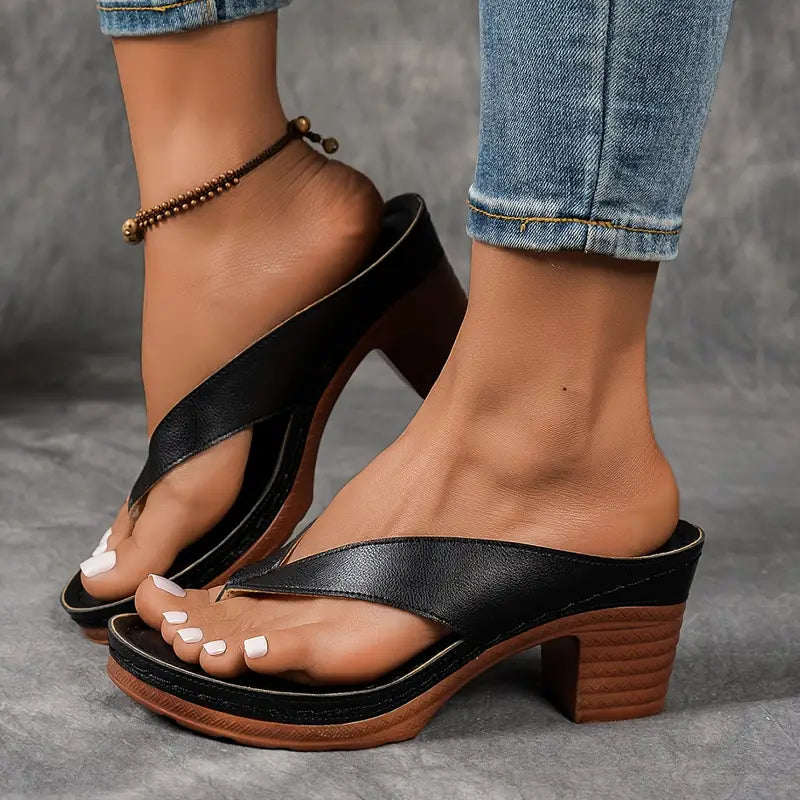 Women's Thong Heels Open Toe Block Heel Slip On – Summer Casual