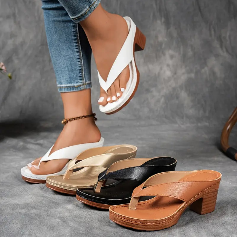Women's Thong Heels Open Toe Block Heel Slip On – Summer Casual