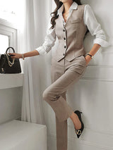 Women's Three Piece Suit Set Notch Lapel Blazer Vest Trouser – Office Wear