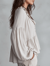 Women's Tiered Blouse Ruffle V Neck Gathered Balloon Sleeve – Day Trip