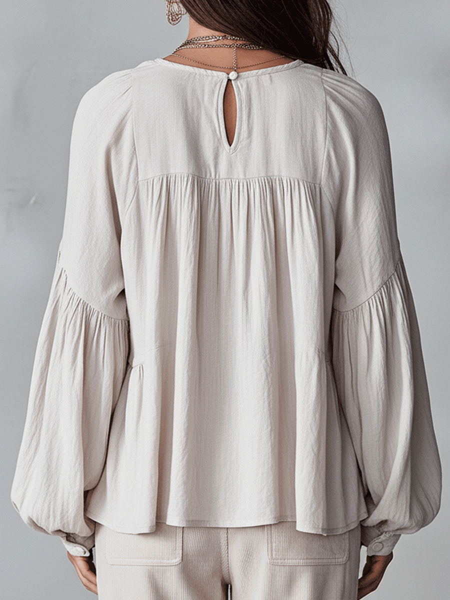 Women's Tiered Blouse Ruffle V Neck Gathered Balloon Sleeve – Day Trip