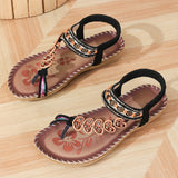 Women's Toe Post Flat Sandals Beaded Ankle Strap Floral Print – Beach Vacation