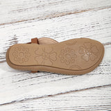 Women's Toe Post Flat Sandals Beaded Ankle Strap Floral Print – Beach Vacation