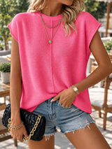 Women’s Top Crew Neck Cap Sleeves Center Front Seam – Casual Day Trips