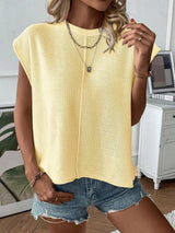 Women’s Top Crew Neck Cap Sleeves Center Front Seam – Casual Day Trips