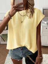 Women’s Top Crew Neck Cap Sleeves Center Front Seam – Casual Day Trips