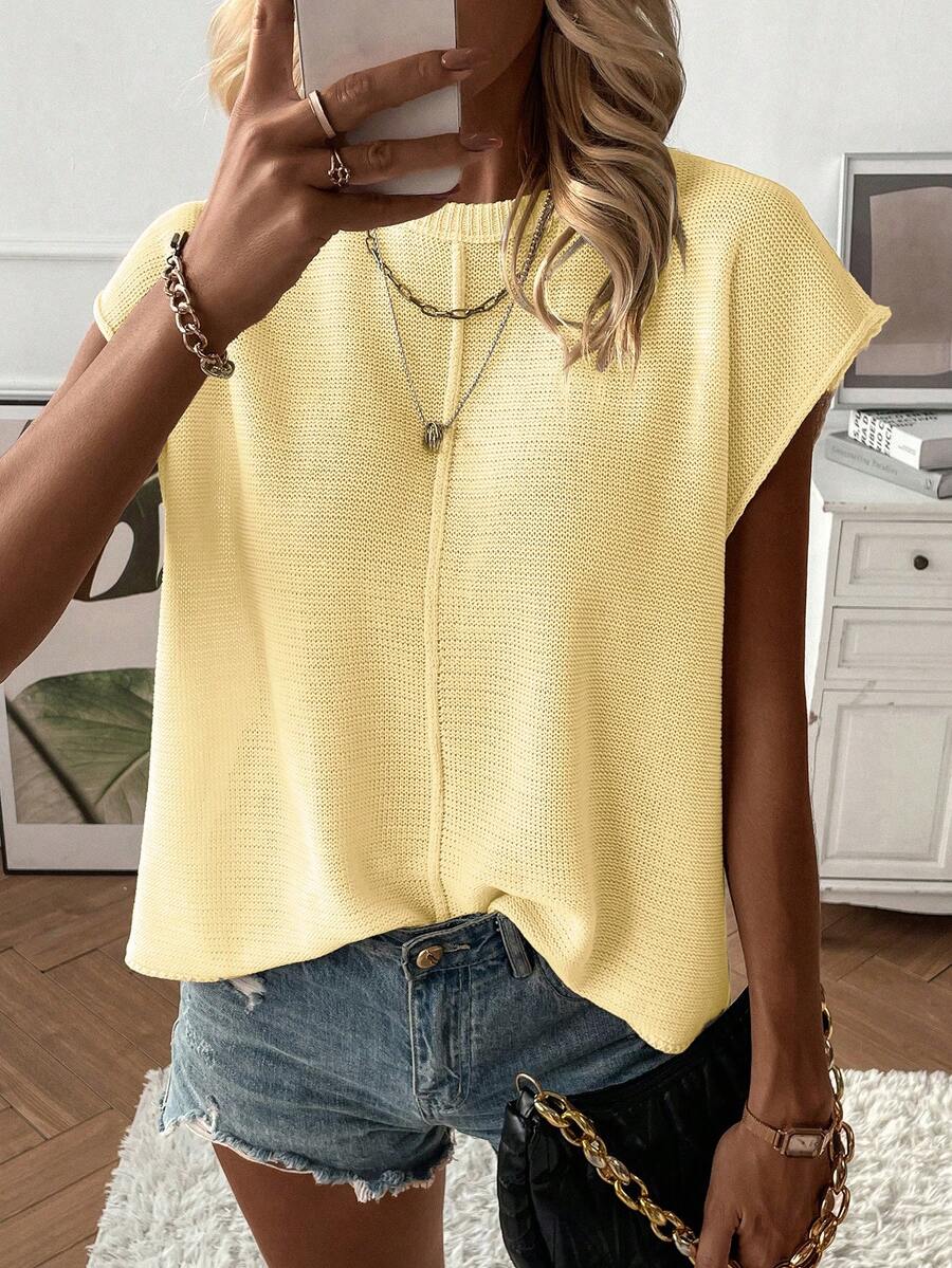 Women’s Top Crew Neck Cap Sleeves Center Front Seam – Casual Day Trips