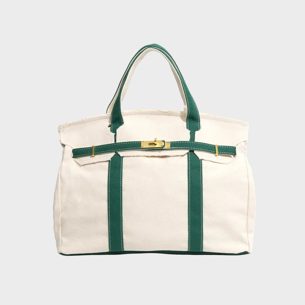 Women's Tote Bag Double Handle Front Strap Vertical Panels – Weekend Travel