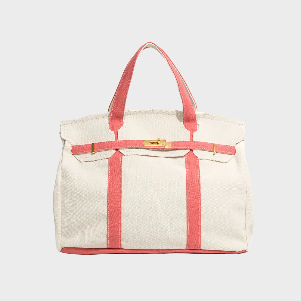 Women's Tote Bag Double Handle Front Strap Vertical Panels – Weekend Travel