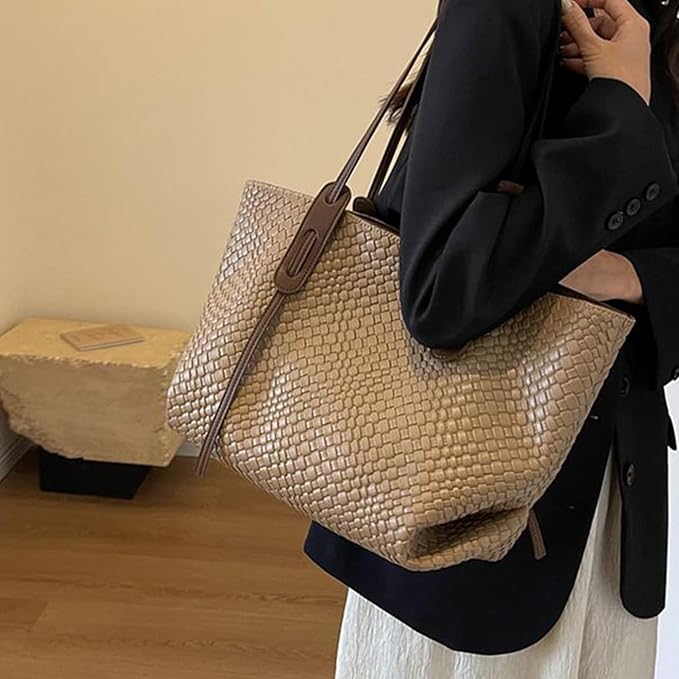 Women's Tote Bag Large Woven Shoulder Zip Top – Beach Bag
