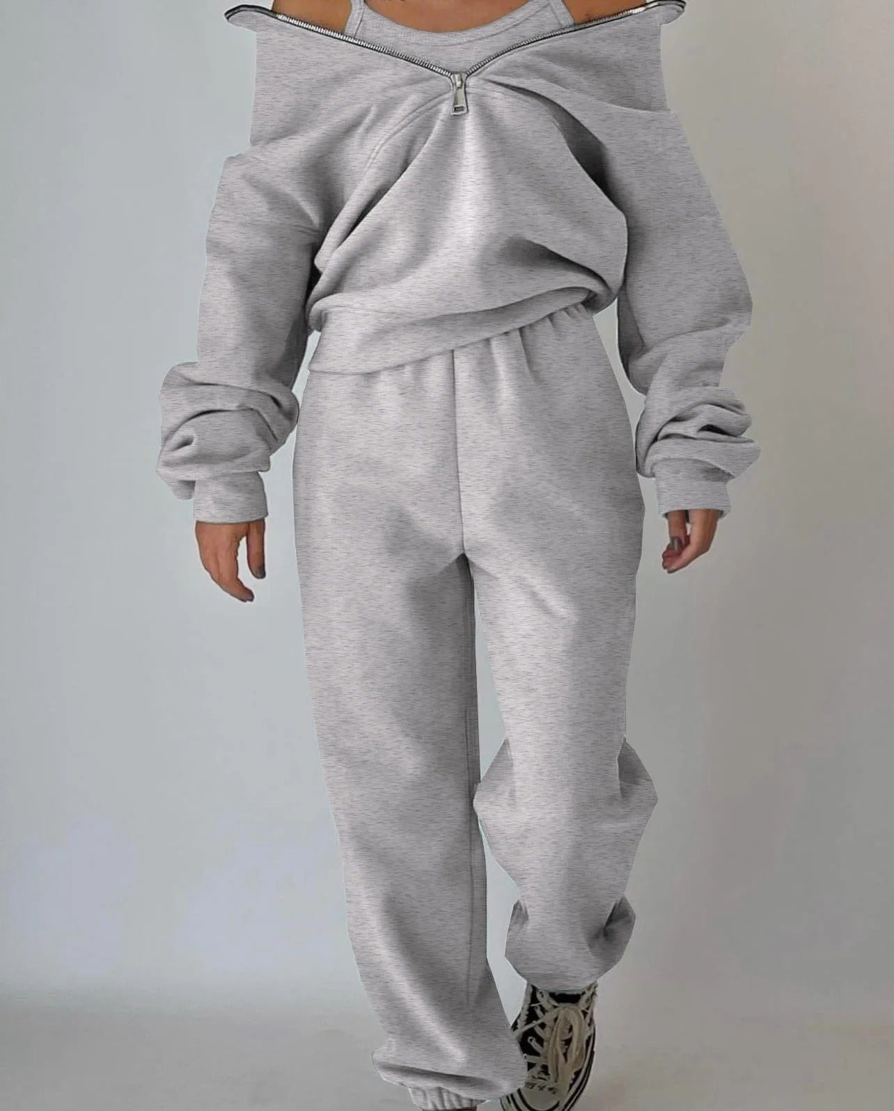 Women's Tracksuit Set Solid Tapered Leg Half Zip Mock Neck - Sporty Style