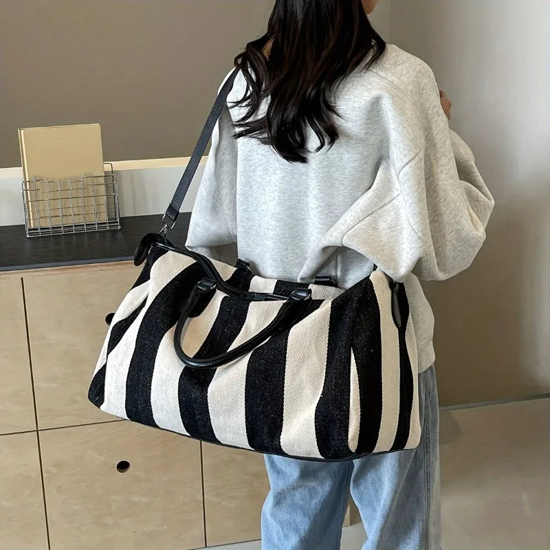 Women's Travel Bag Stripe Rectangular Dual Top Handles – Weekend Travel
