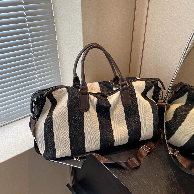 Women's Travel Bag Stripe Rectangular Dual Top Handles – Weekend Travel