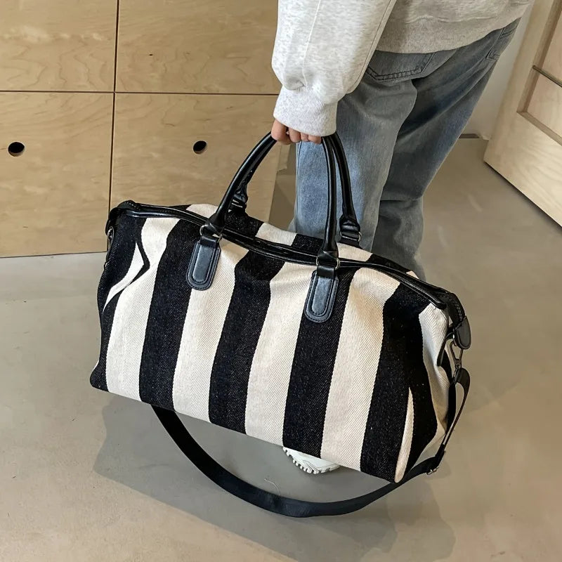 Women's Travel Bag Stripe Rectangular Dual Top Handles – Weekend Travel