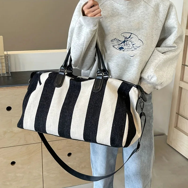 Women's Travel Bag Stripe Rectangular Dual Top Handles – Weekend Travel