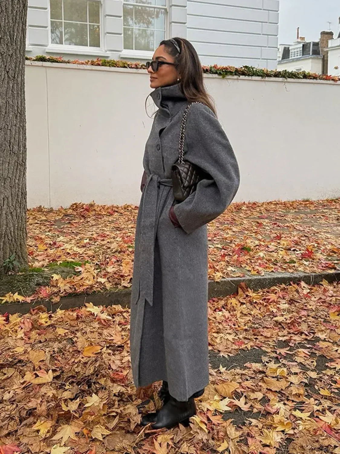 Women's Trench Coat Below Knee Stand Collar Raglan Sleeve – City Outing