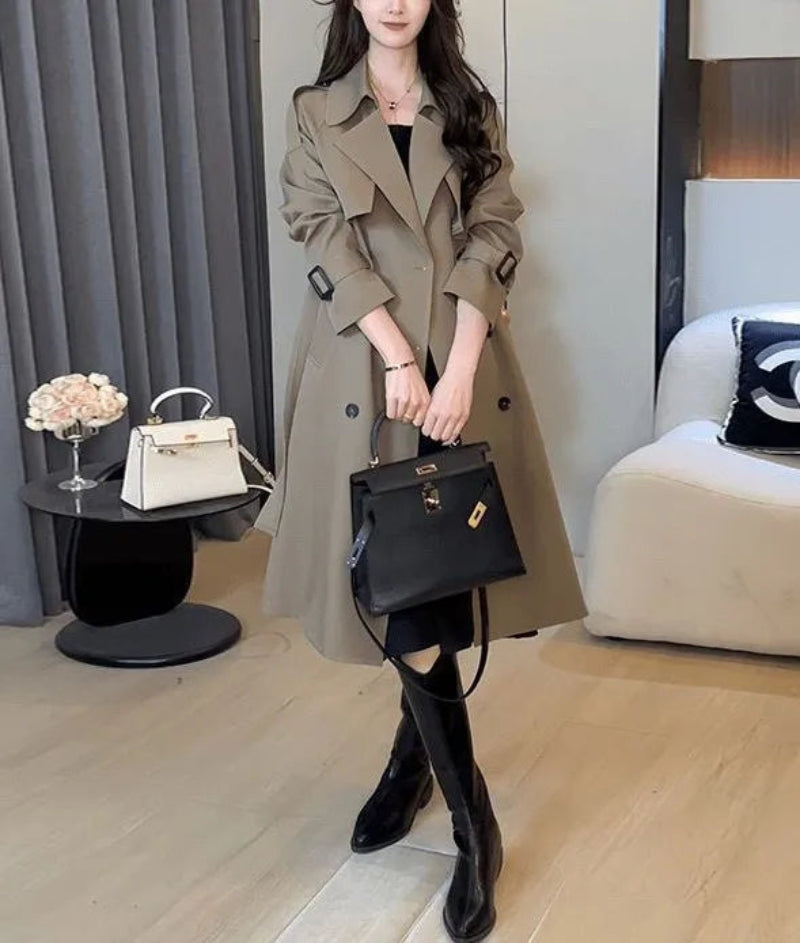 Women's Trench Coat Double Breasted Lapel Collar Belted – Workday Commute