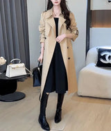 Women's Trench Coat Double Breasted Lapel Collar Belted – Workday Commute