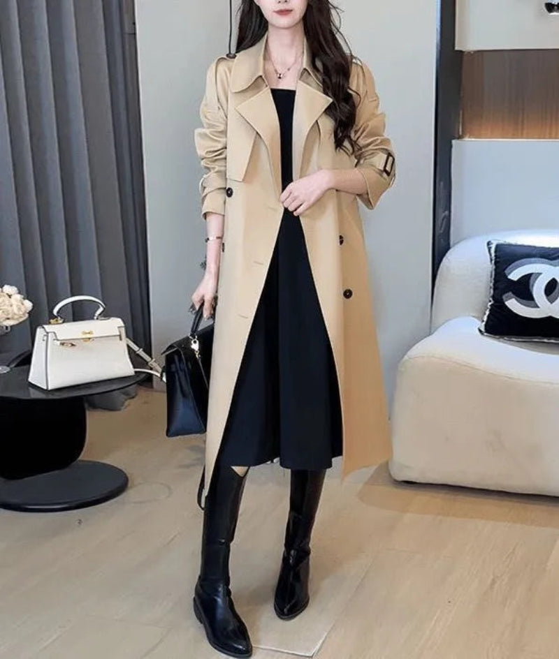 Women's Trench Coat Double Breasted Lapel Collar Belted – Workday Commute