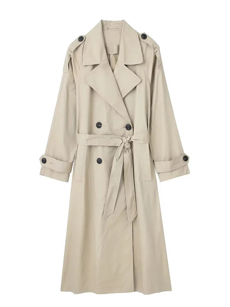 Women's Trench Coat Double Breasted Notched Lapel Belted – Museum Visit