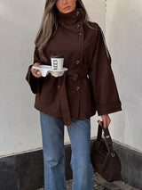 Women’s Trench Coat High Collar Double Breasted Tie Belt – City Weekend