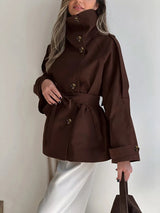 Women’s Trench Coat High Collar Double Breasted Tie Belt – City Weekend