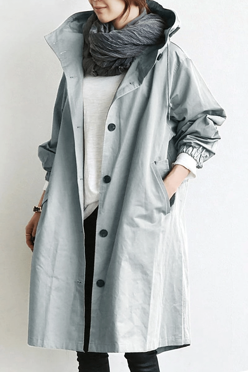 Women's Trench Coat Hooded Button Front Long Sleeve – Errand Day