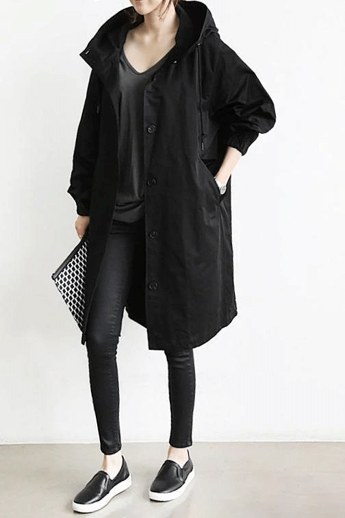 Women's Trench Coat Hooded Button Front Long Sleeve – Errand Day